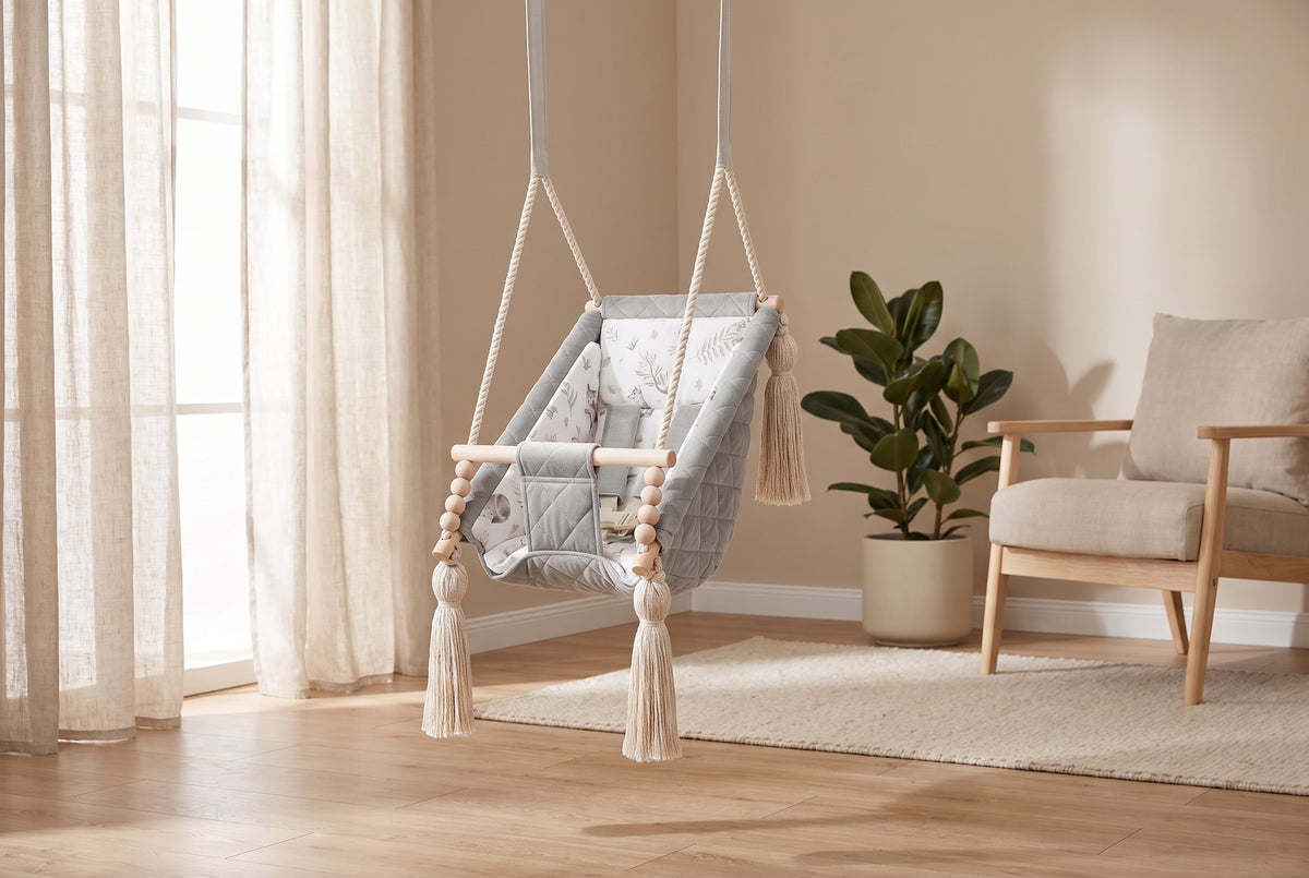 Babyschaukel 3in1 Hellgrau im Kinderzimmer