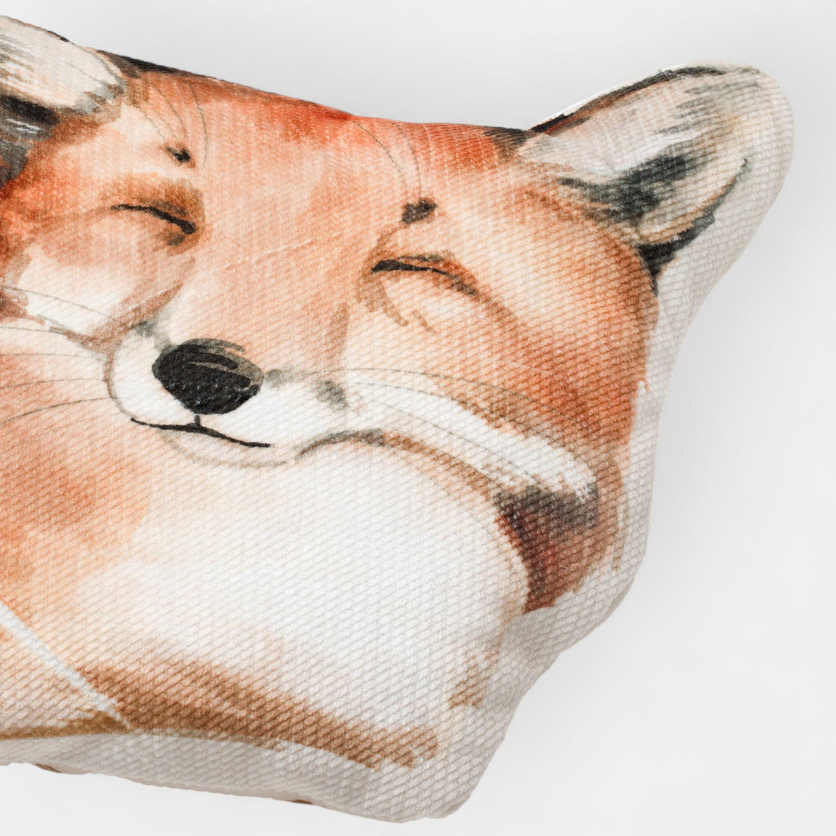Dekokissen für Kinder Fuchs-Motiv ultraweicher Samt, Nahaufnahme des illustrierten Motivs