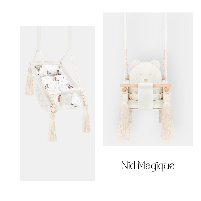 Geschenk zur Geburt und Taufe: Babyschaukel 3in1 und Kinderschaukel für Zuhause aus Samt von Nid Magique