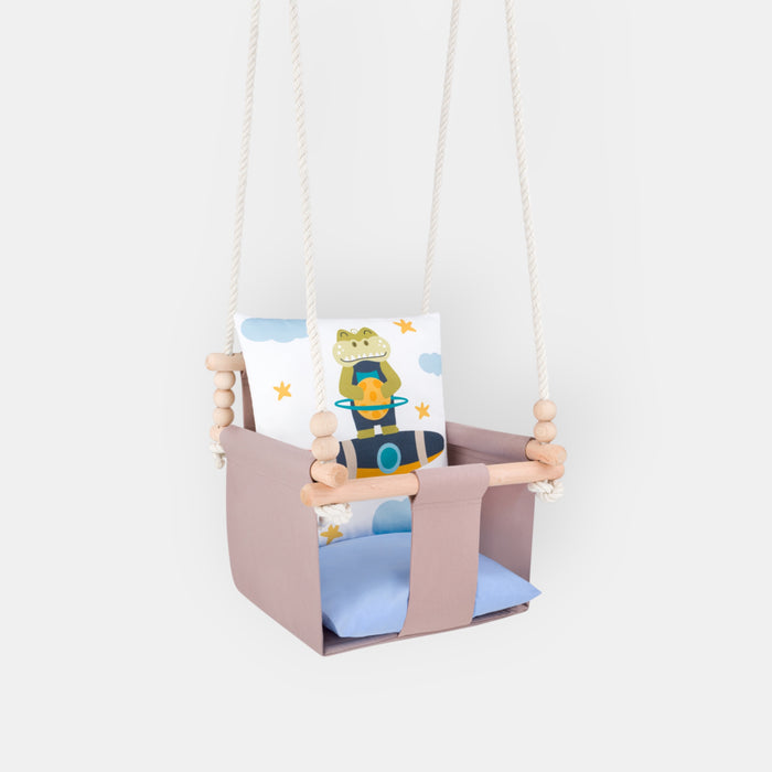 Babyschaukel mit doppelseitigen Baumwollkissen Krokodil-Motiv