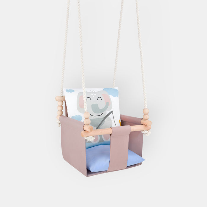 Babyschaukel mit doppelseitigen Baumwollkissen Elefant-Motiv