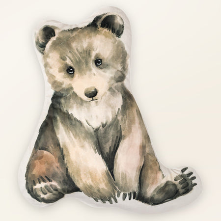 Dekokissen für Kinder Bär-Motiv ultraweicher Samt, Tierkissen in der Vorderansicht