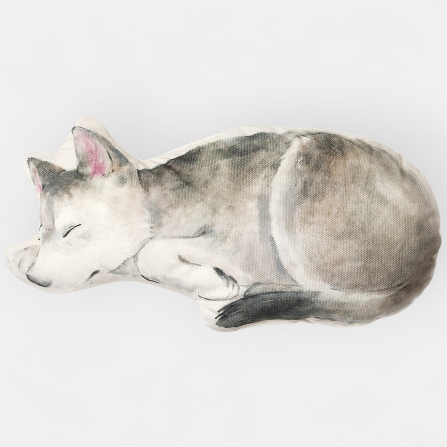 Dekokissen für Kinder Wolf-Motiv ultraweicher Samt mit Gesamtansicht des illustrierten Motivs