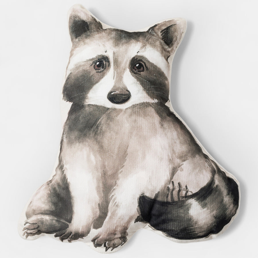 Kinderkissen Waschbär-Motiv ultraweicher Samt für Kinder mit Gesamtansicht des illustrierten Motivs